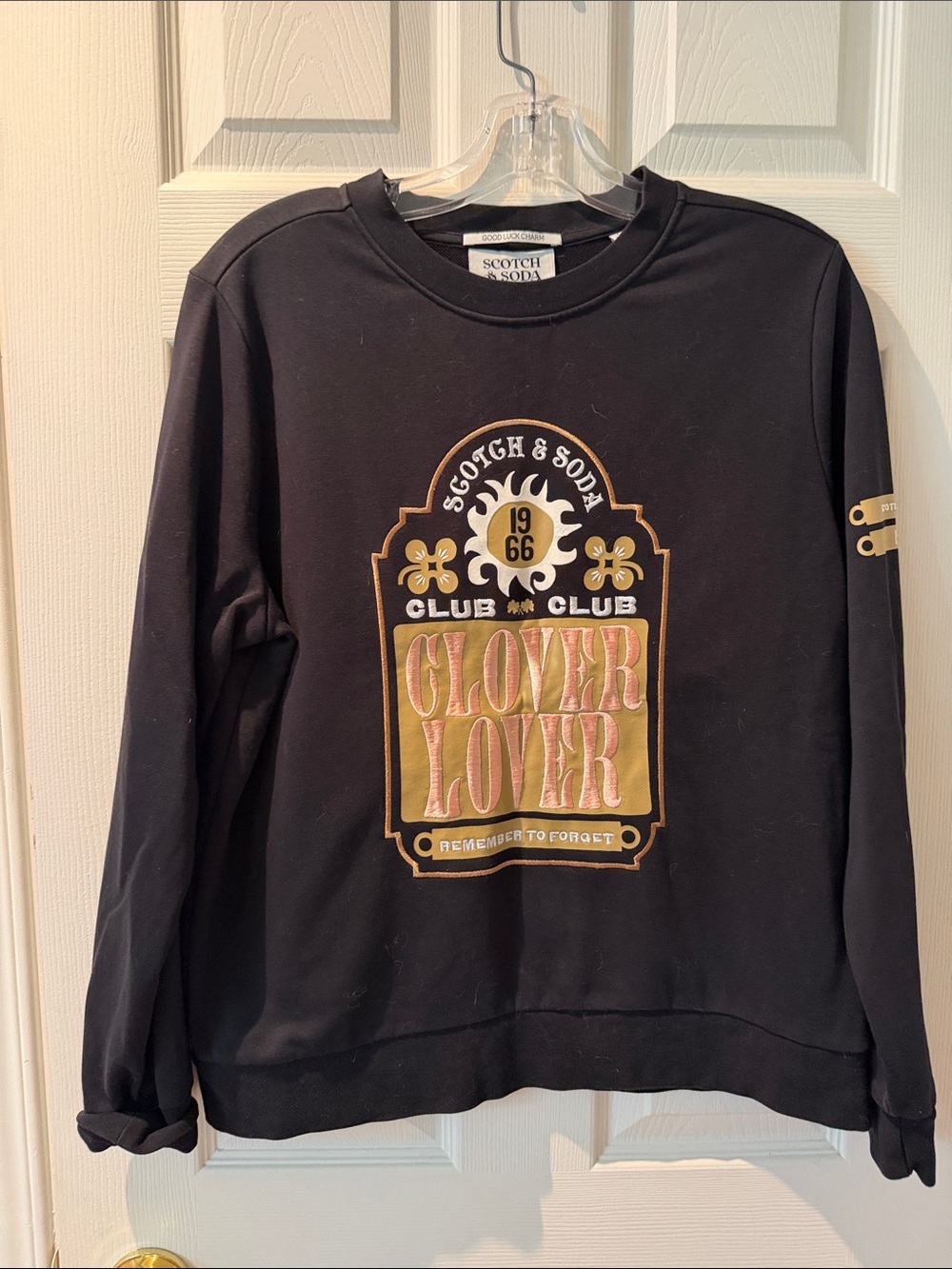 Scotch & Soda Black Crewneck Sweatshirt with Gold and Pink Graphic